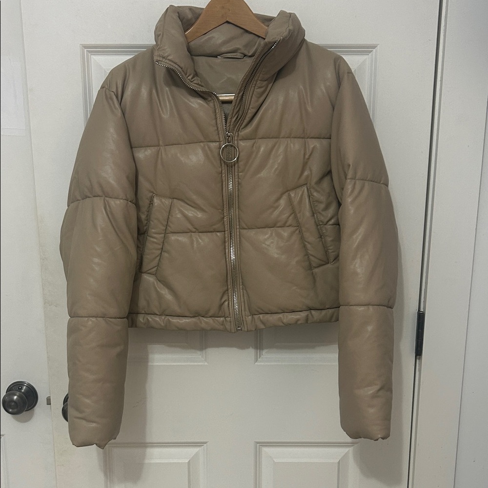 12th Tribe Tan Puffer Jacket size small zip up winter coat